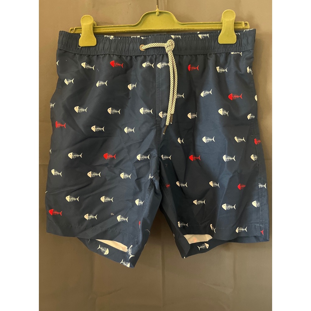 Maamgic Mens Swim Trunks Navy Fish Bone Print Board Shorts Large NWT